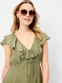 Ruffle-Sleeve Fit & Flare Midi Dress