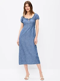 Short-Sleeve Scoop-Neck Midi Dress