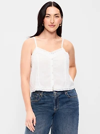 Lace-Trim Linen-Blend Cami Tank Top