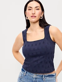 Seamed-Bodice Eyelet Tank Top