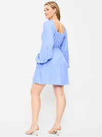 Long-Sleeve Square-Neck Mini Dress