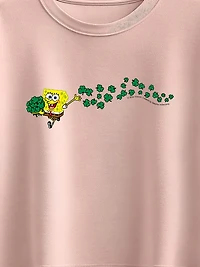 Spongebob SquarePants Shamrocks Short Sleeve Boxy Graphic T-Shirt For Girls