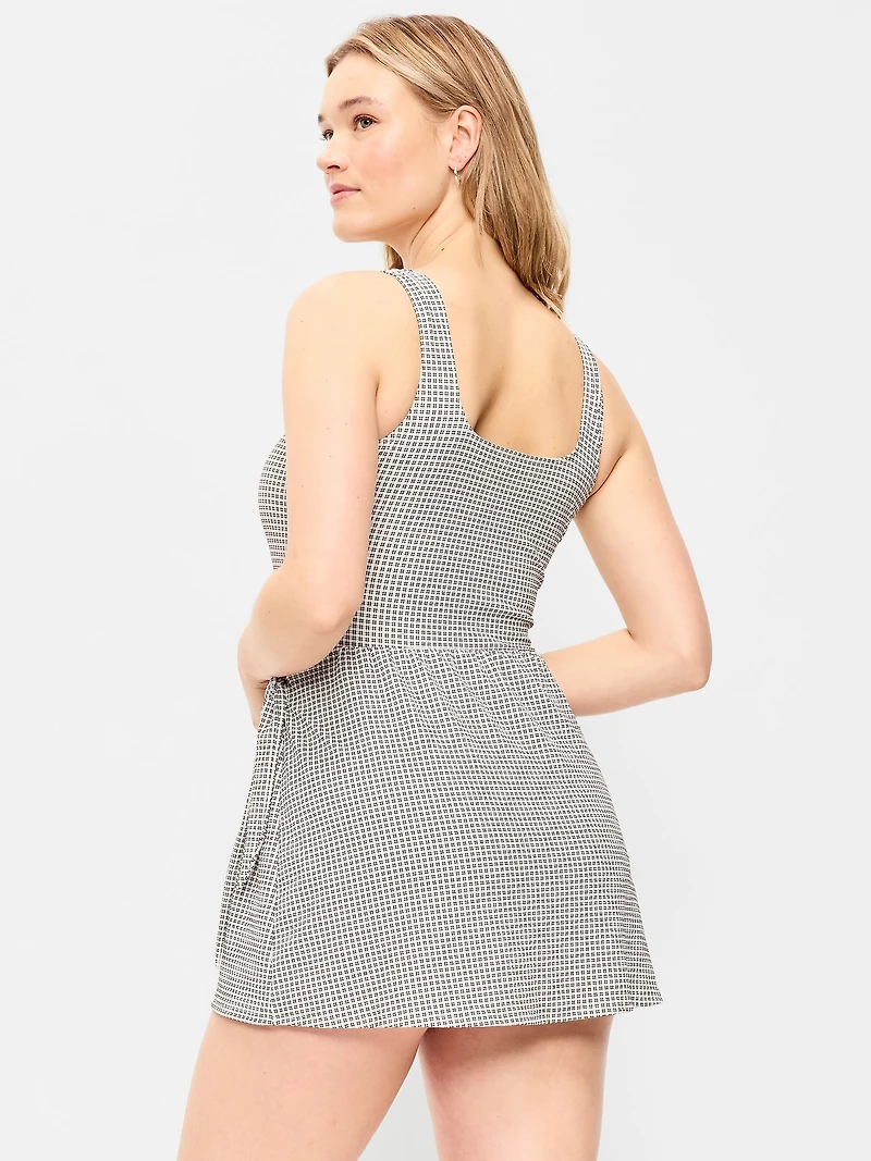 Pique Side-Tie Swim Dress