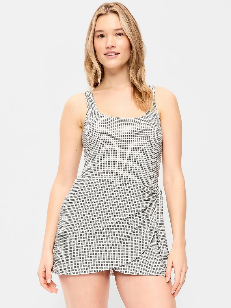 Pique Side-Tie Swim Dress
