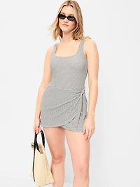 Pique Side-Tie Swim Dress