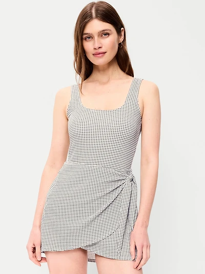 Pique Side-Tie Swim Dress