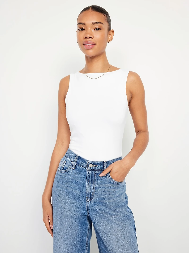 Hug Double-Layer Boat-Neck Top