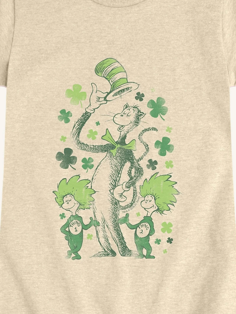 Dr Seuss Cat The Hat Shamrocks Short Sleeve Graphic T-Shirt For Girls