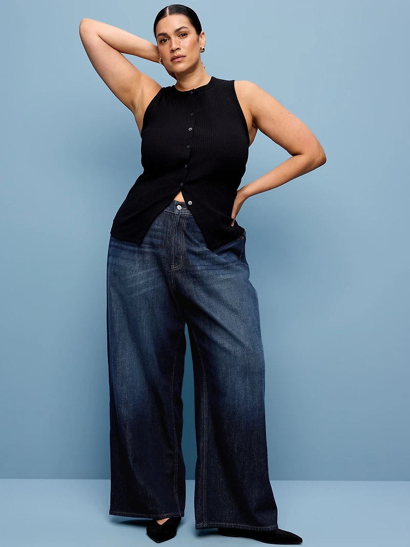 High-Waisted Baggy Wide-Leg Stretch Jeans