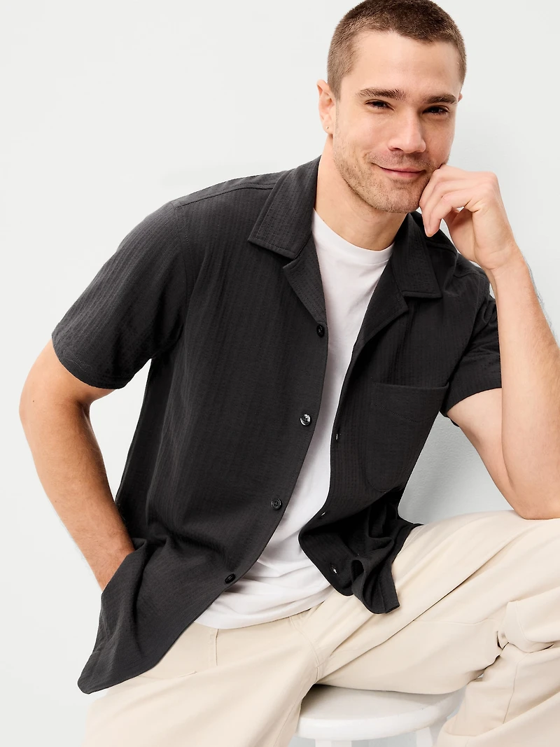 Short-Sleeve Textured Camp Shirt