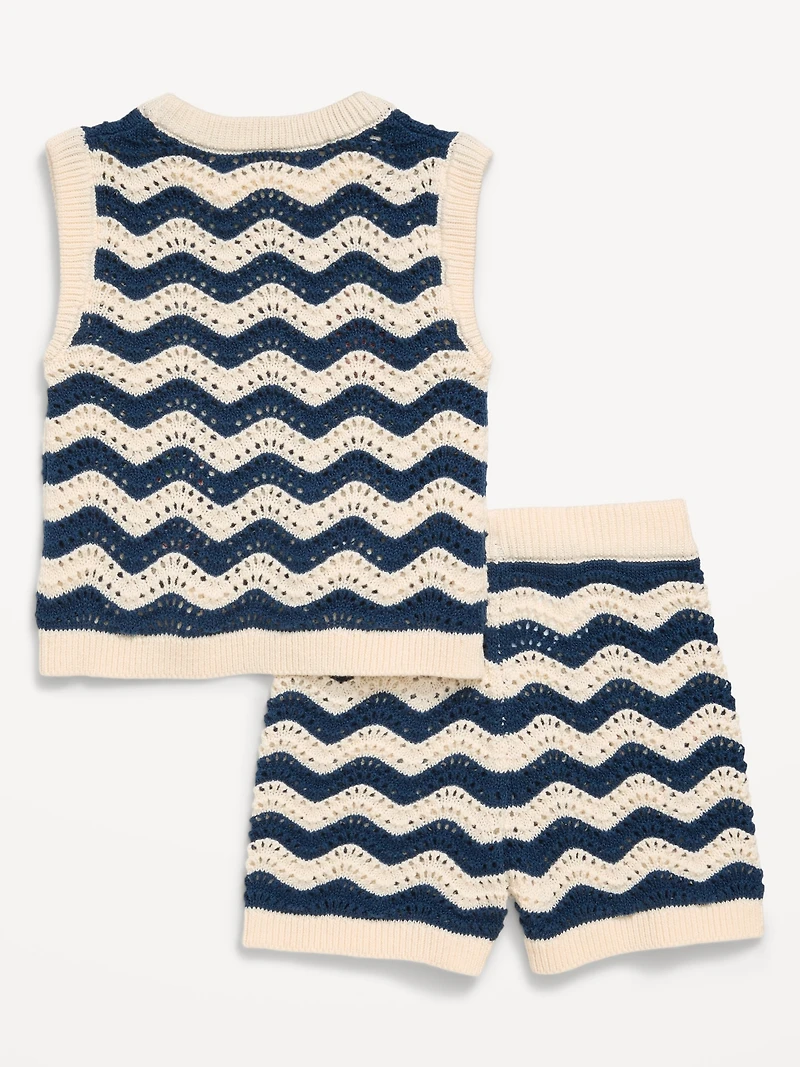Sleeveless Sweater-Knit Top and Shorts Set for Toddler Girls