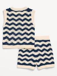 Sleeveless Sweater-Knit Top and Shorts Set for Toddler Girls