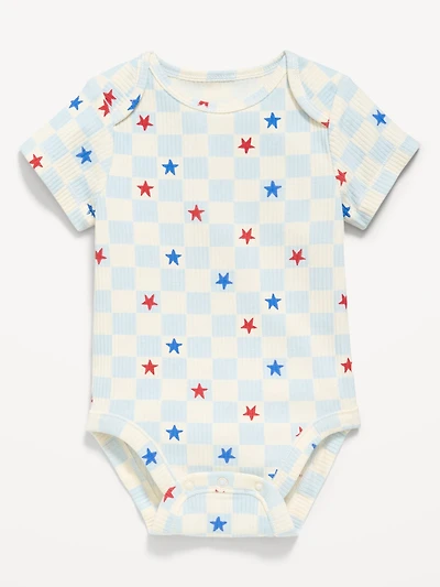 Printed Short-Sleeve Ribbed Bodysuit for Baby