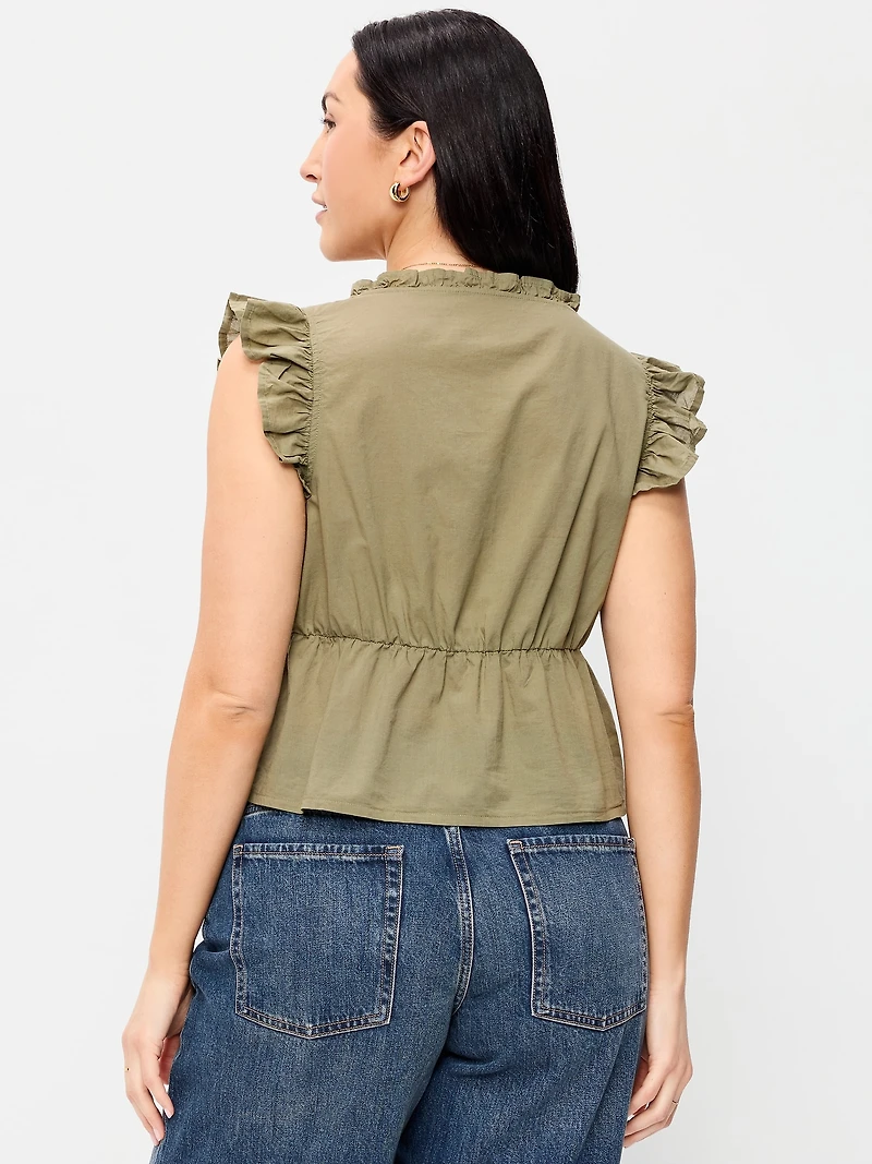Flutter-Sleeve Emboirdered Top