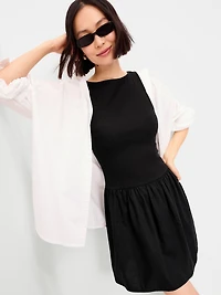 Mixed Media Drop-Waist Mini Dress