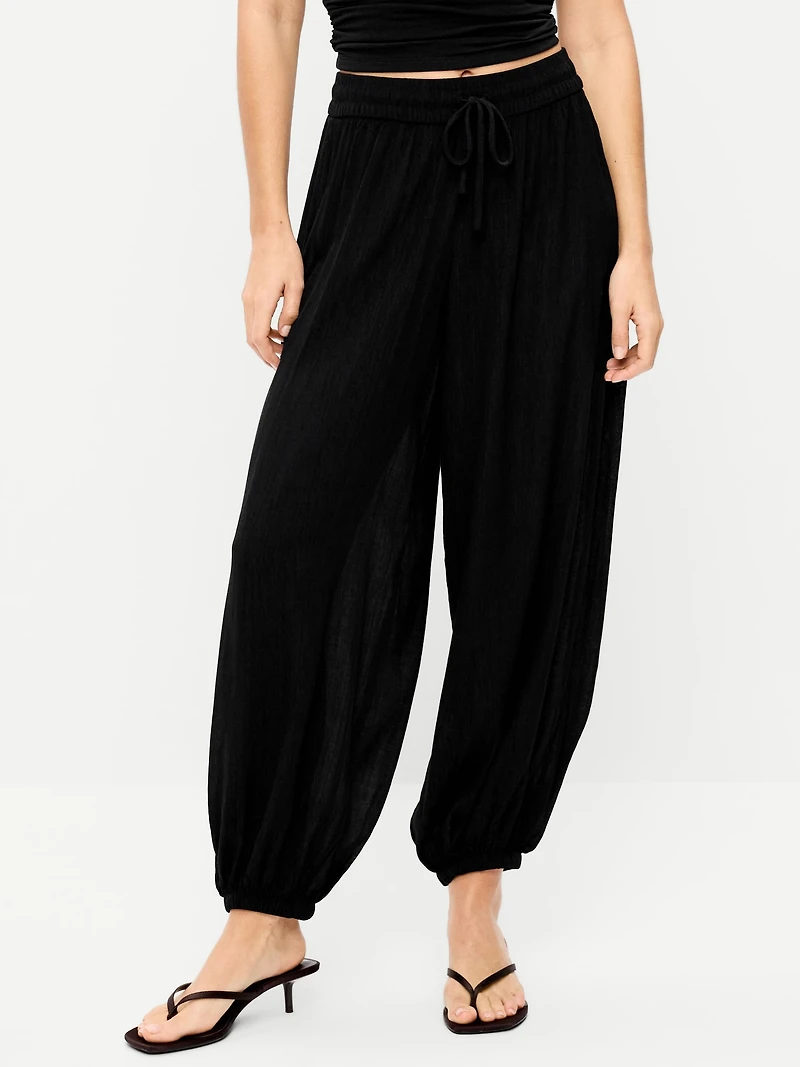High-Waisted Crinkle Chiffon Harem Pants