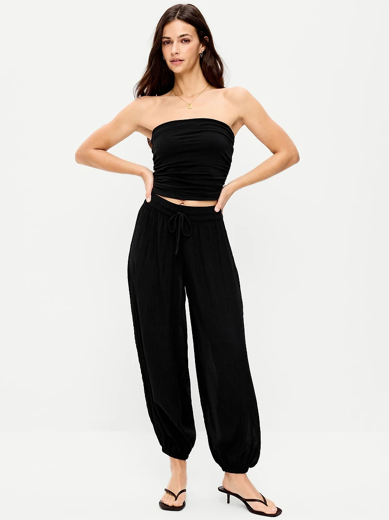 High-Waisted Crinkle Chiffon Harem Pants