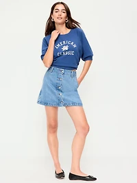 Scalloped-Edge Button-Down Mini Skirt