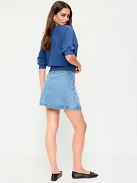 Scalloped-Edge Button-Down Mini Skirt
