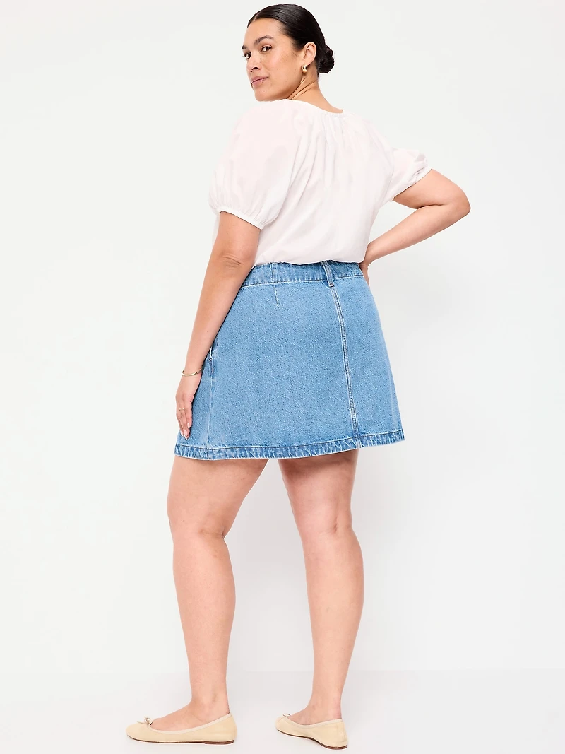 Scalloped-Edge Button-Down Mini Skirt