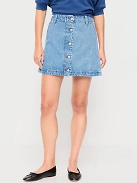 Scalloped-Edge Button-Down Mini Skirt
