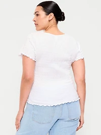 Slit-Neck Smocked Graphic Top