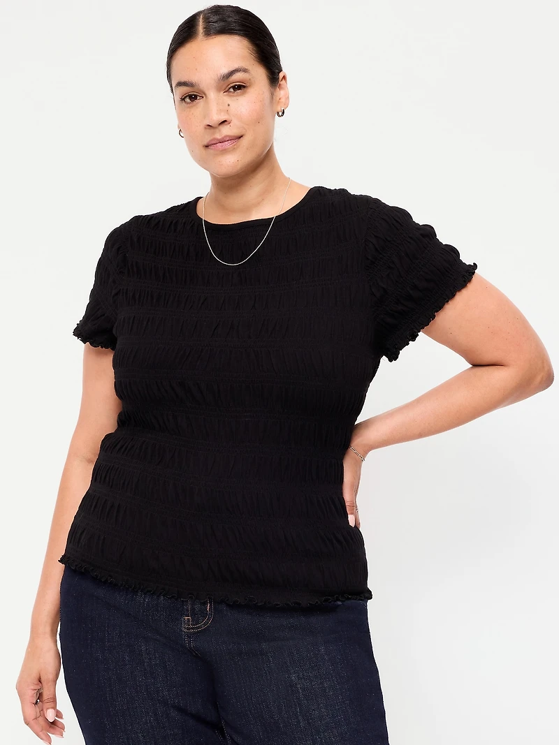 Slit-Neck Smocked Top