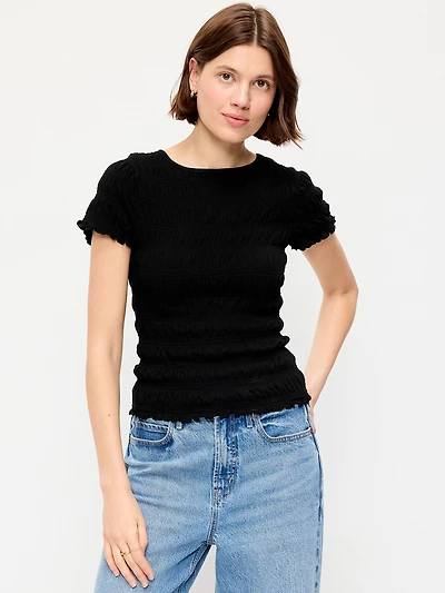 Slit-Neck Smocked Top