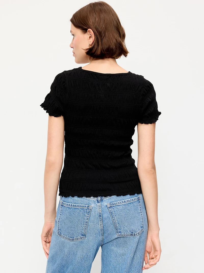 Slit-Neck Smocked Top