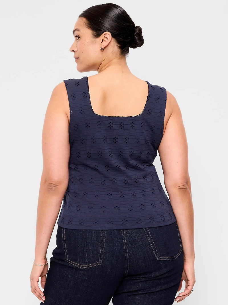 Seamed-Bodice Eyelet Tank Top