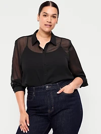 Chiffon Sheer Button-Down Shirt