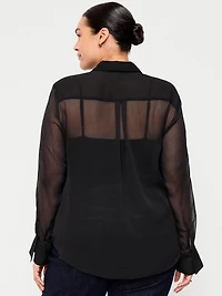 Chiffon Sheer Button-Down Shirt