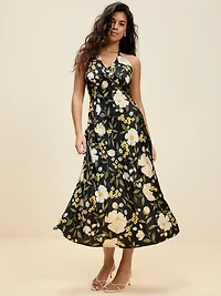 The Occasion by Old Navy Fit and Flare Satin Halter Midi Dress