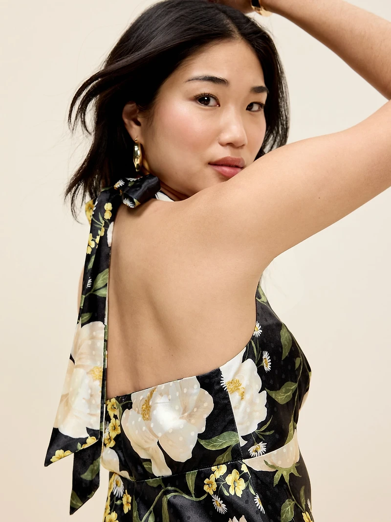 The Occasion by Old Navy Fit and Flare Satin Halter Midi Dress