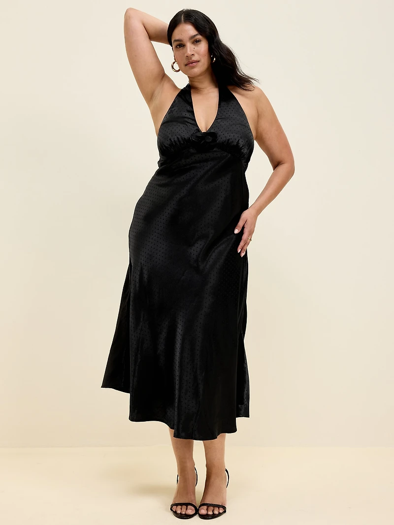 The Occasion by Old Navy Fit and Flare Satin Halter Midi Dress