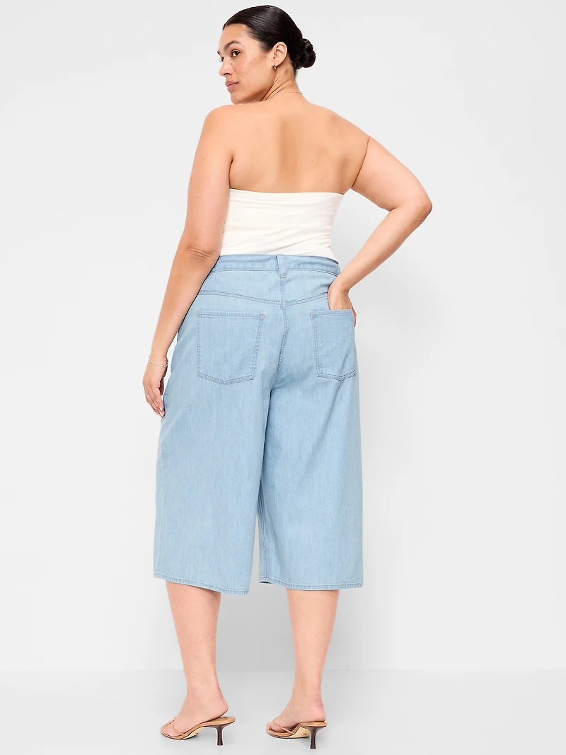 Mid-Rise Loose Culotte Jeans