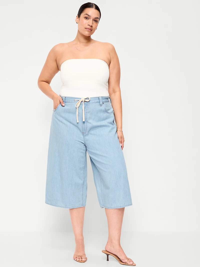 Mid-Rise Loose Culotte Jeans