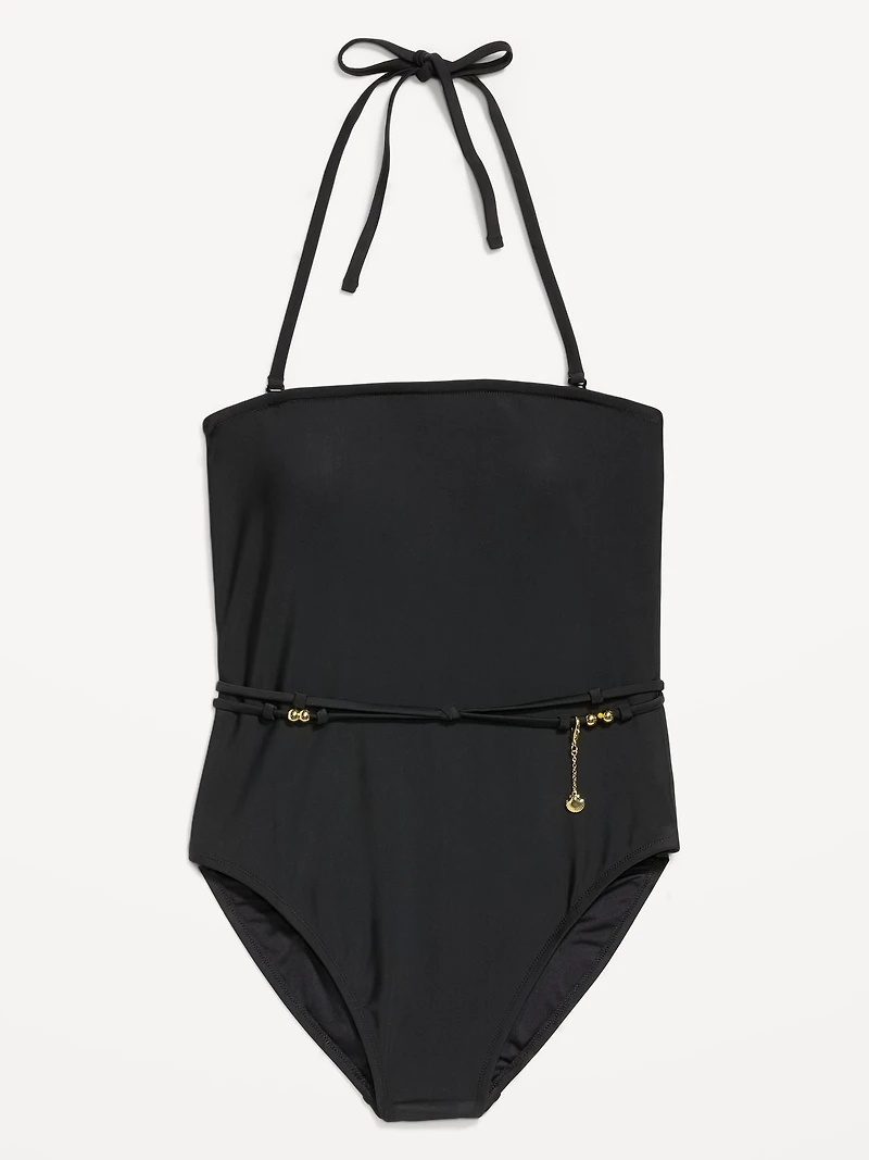 Strapless Belted One-Piece Swimsuit