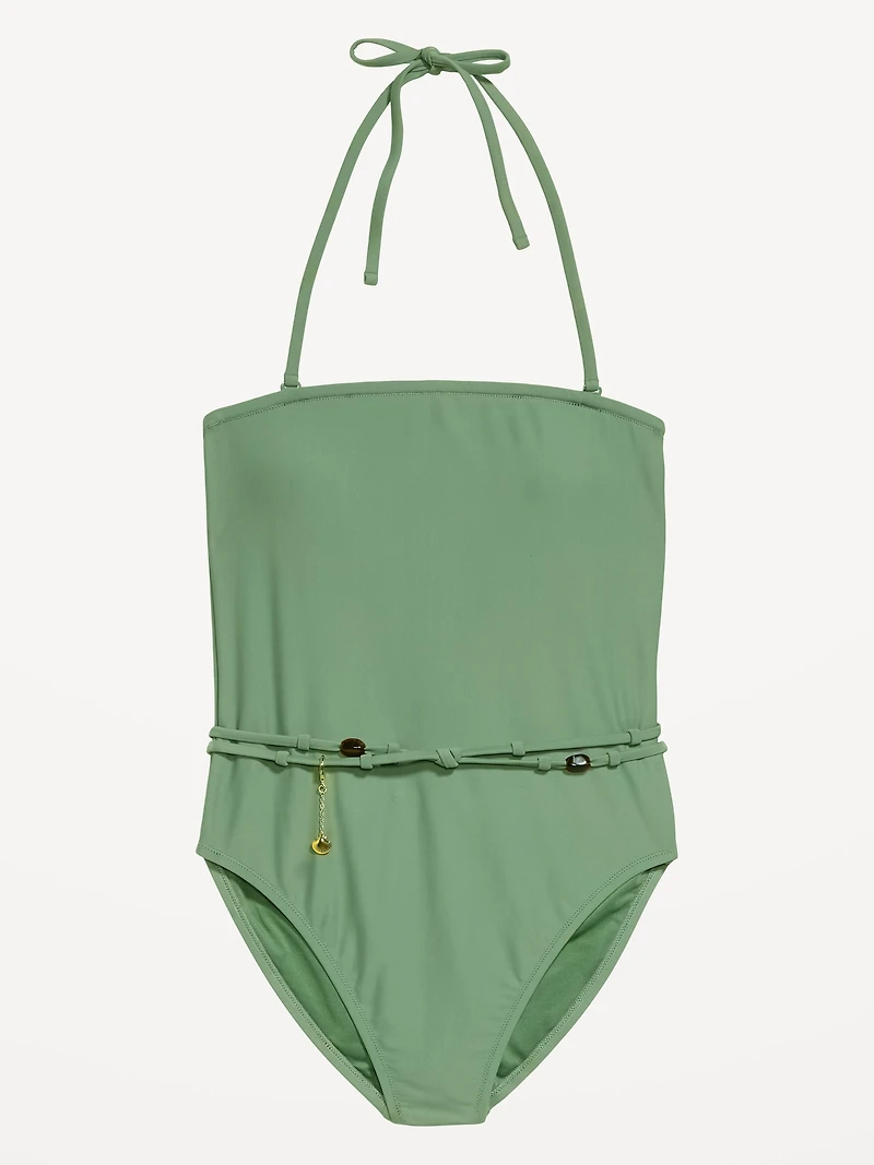 Strapless Belted One-Piece Swimsuit