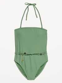 Strapless Belted One-Piece Swimsuit