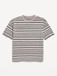 Oversized Short-Sleeve Textured Striped T-Shirt for Boys