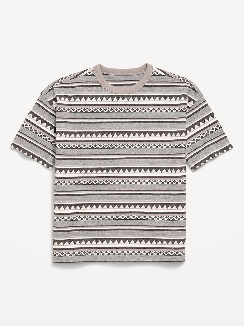 Oversized Short-Sleeve Textured Striped T-Shirt for Boys
