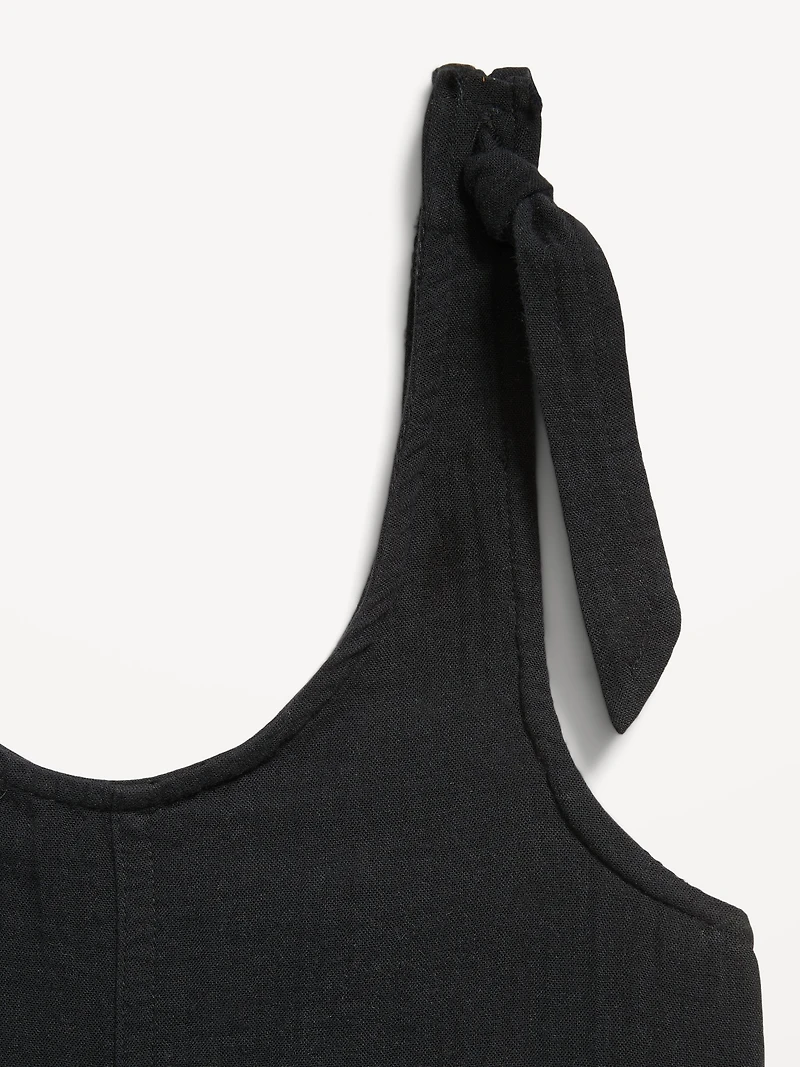Sleeveless Tie-Strap Double-Weave Romper for Girls