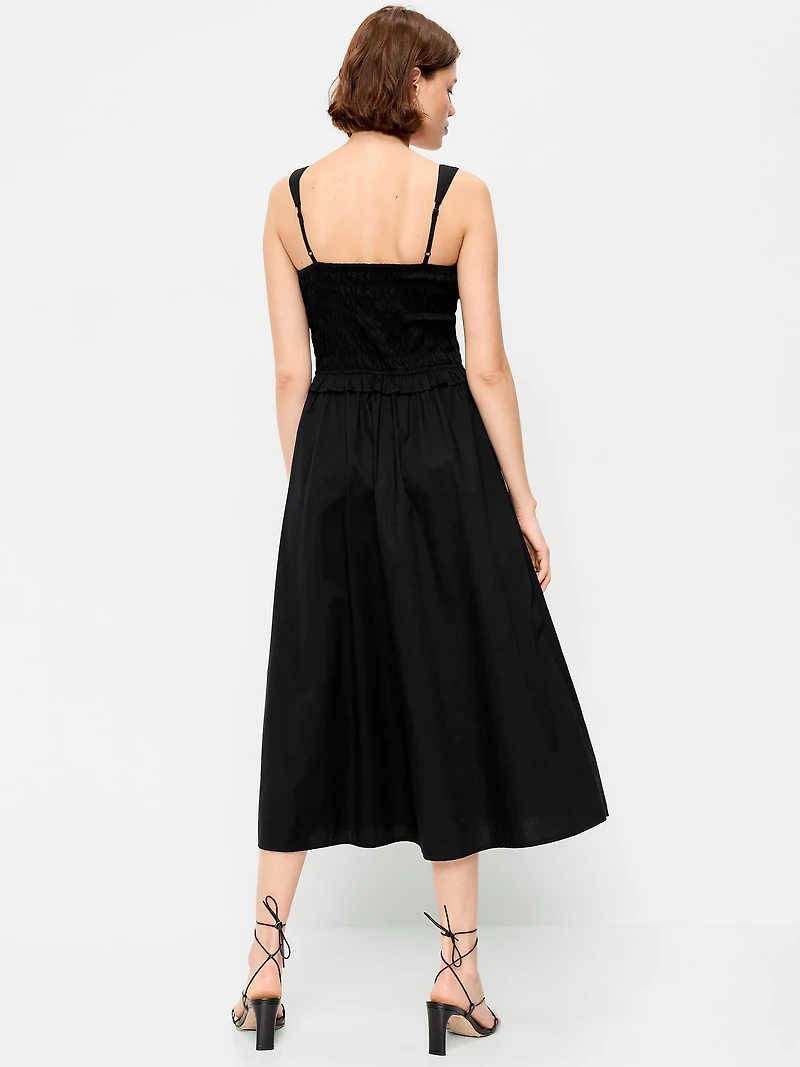 Fit & Flare Smocked-Bodice Midi Dress