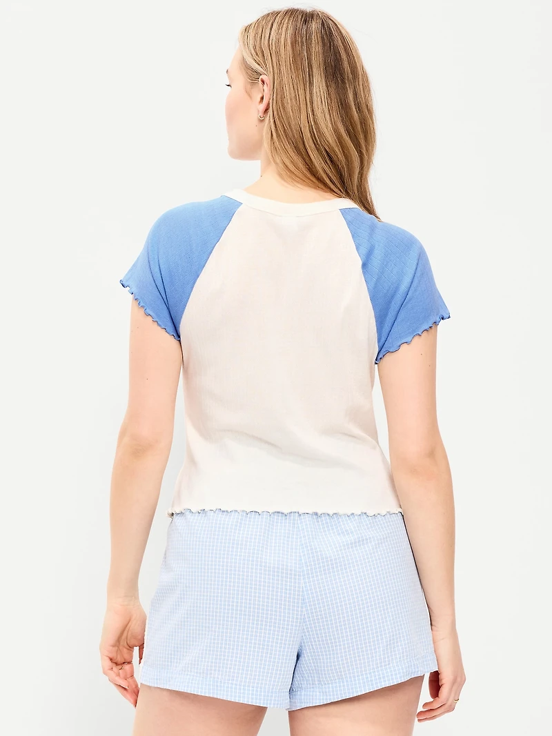 Short-Sleeve Pointelle Sleep Top
