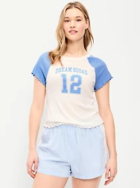 Short-Sleeve Pointelle Sleep Top