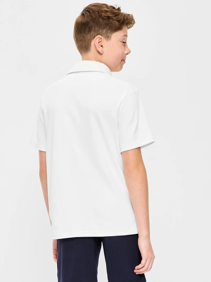 Short-Sleeve Textured Mesh Polo Shirt for Boys
