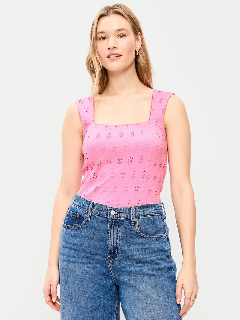 Seamed-Bodice Eyelet Tank Top