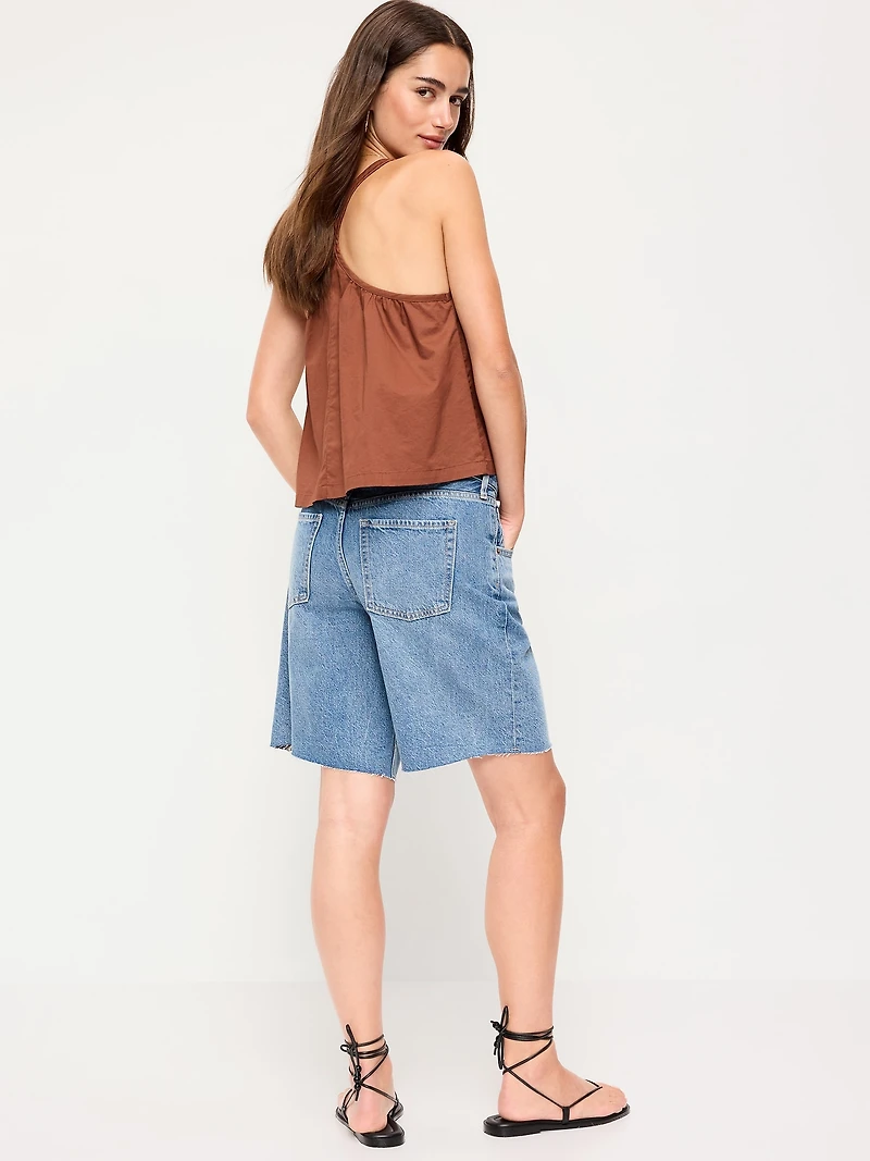 Mid-Rise Baggy Jean Cut-Off Shorts -- 9-inch inseam