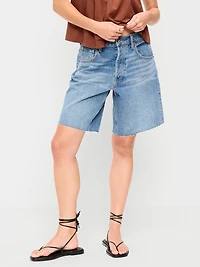 Mid-Rise Baggy Jean Cut-Off Shorts -- 9-inch inseam